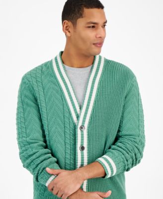 Sun + Stone Men's Regular-Fit Mixed-Stitch V-Neck Varsity Cardigan, Created for Macy's 