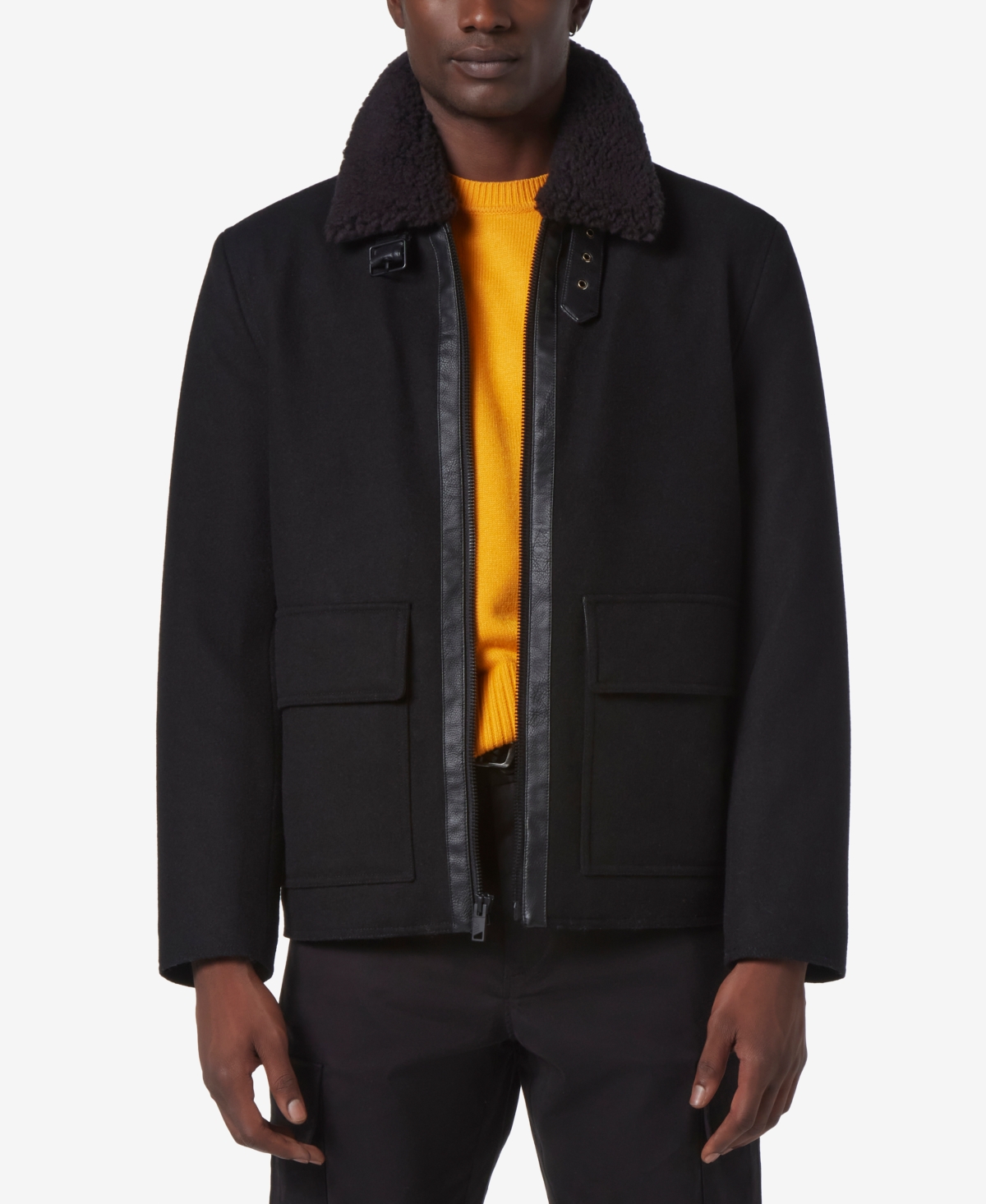 Marc New York Men's Hudson Melton Wool Aviator Jacket In Black