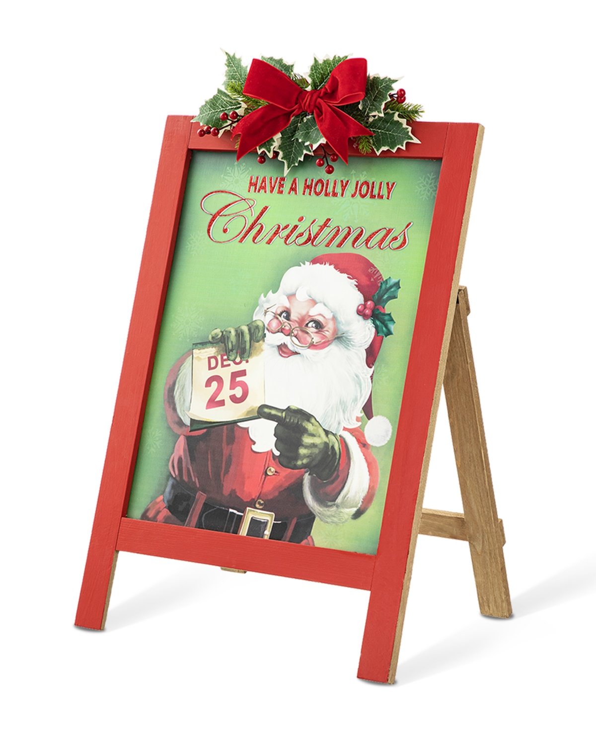 Glitzhome 23.75" H Wooden "have A Holly Jolly Christmas" Easel Porch Decor In Multi