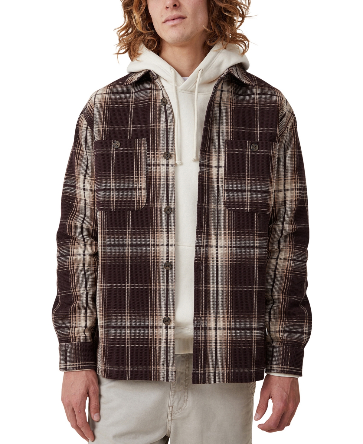 Cotton On Men's Heavy Over Shirt Jacket In Brown Waffle Check