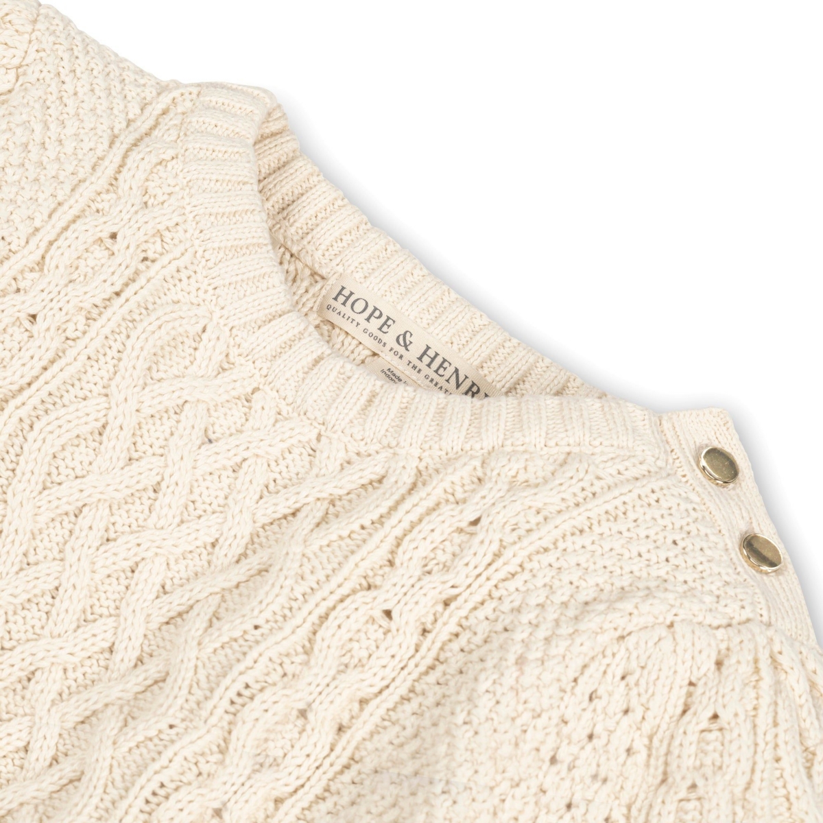 Hope & Henry Girls Long Sleeve Cable Knit Fisherman Sweater