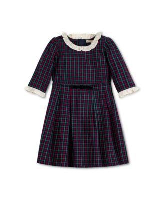 Little Girls 3/4 Sleeve Ruffle Trim Party Dress, Toddler|Child