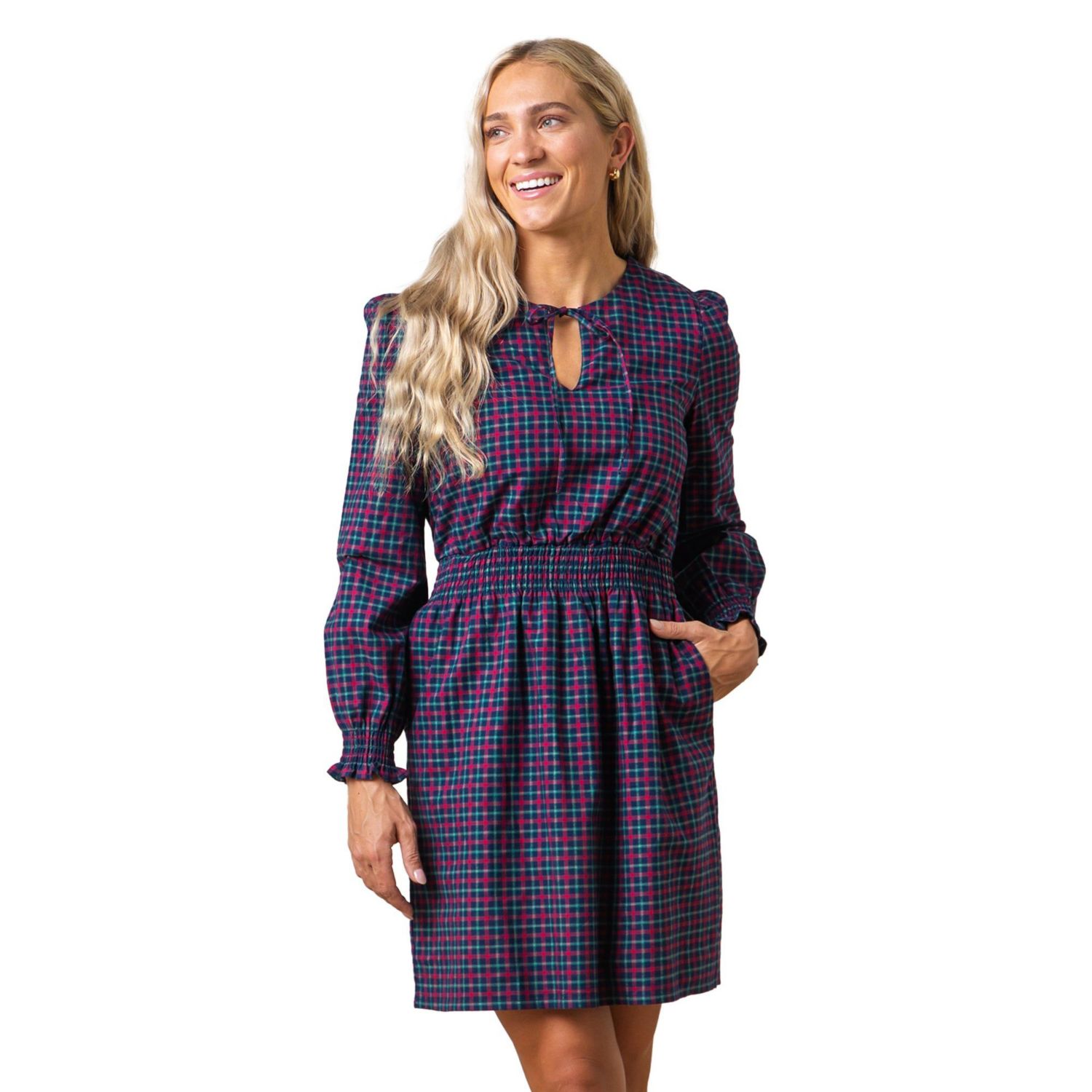 Women's Hope and Henry Long Sleeve Smocked Waist Keyhole Dress