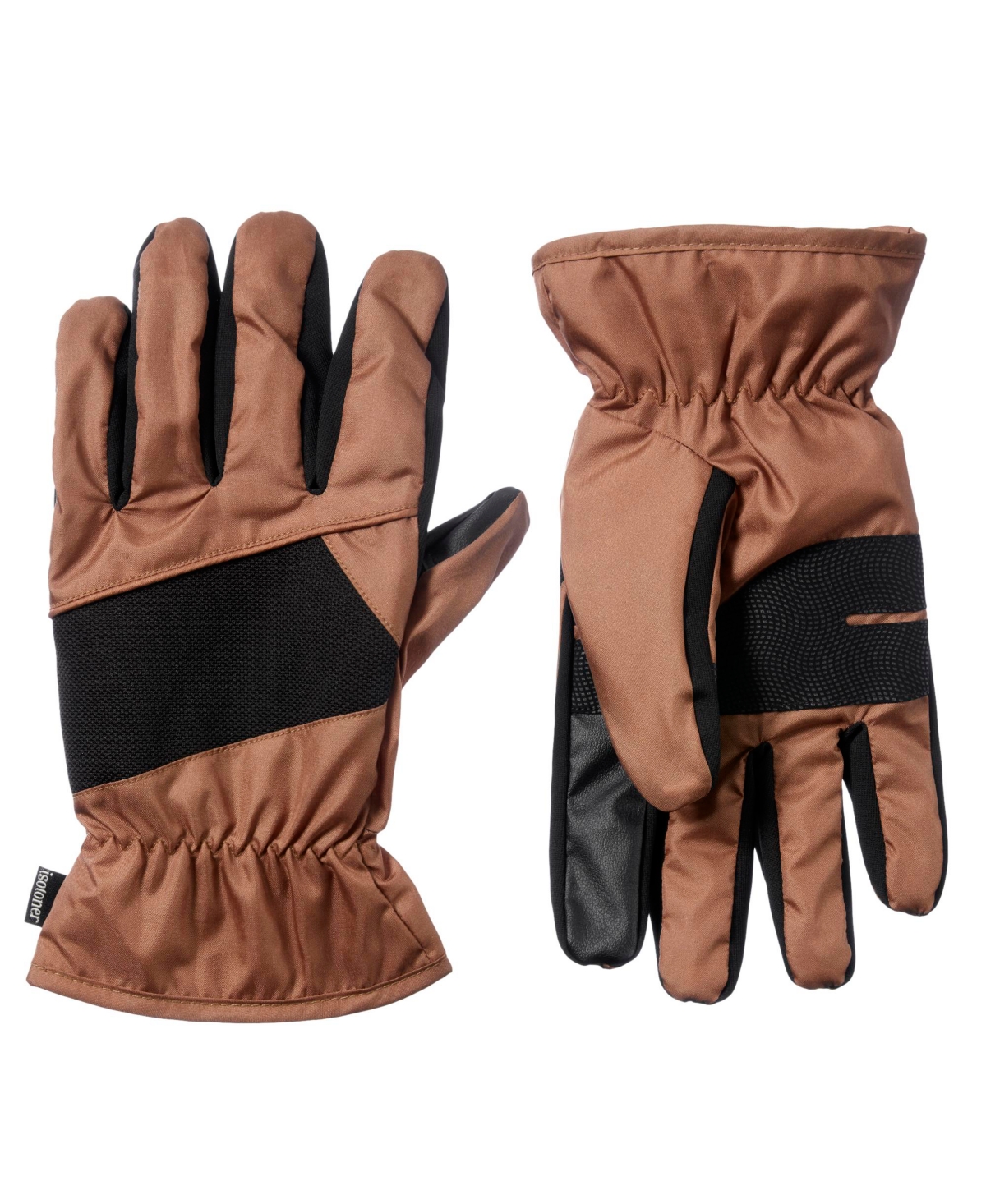 Isotoner Signature Men's Insulated Water Repellent Tech Stretch Piecing Gloves With Touchscreen Technology In Cognac