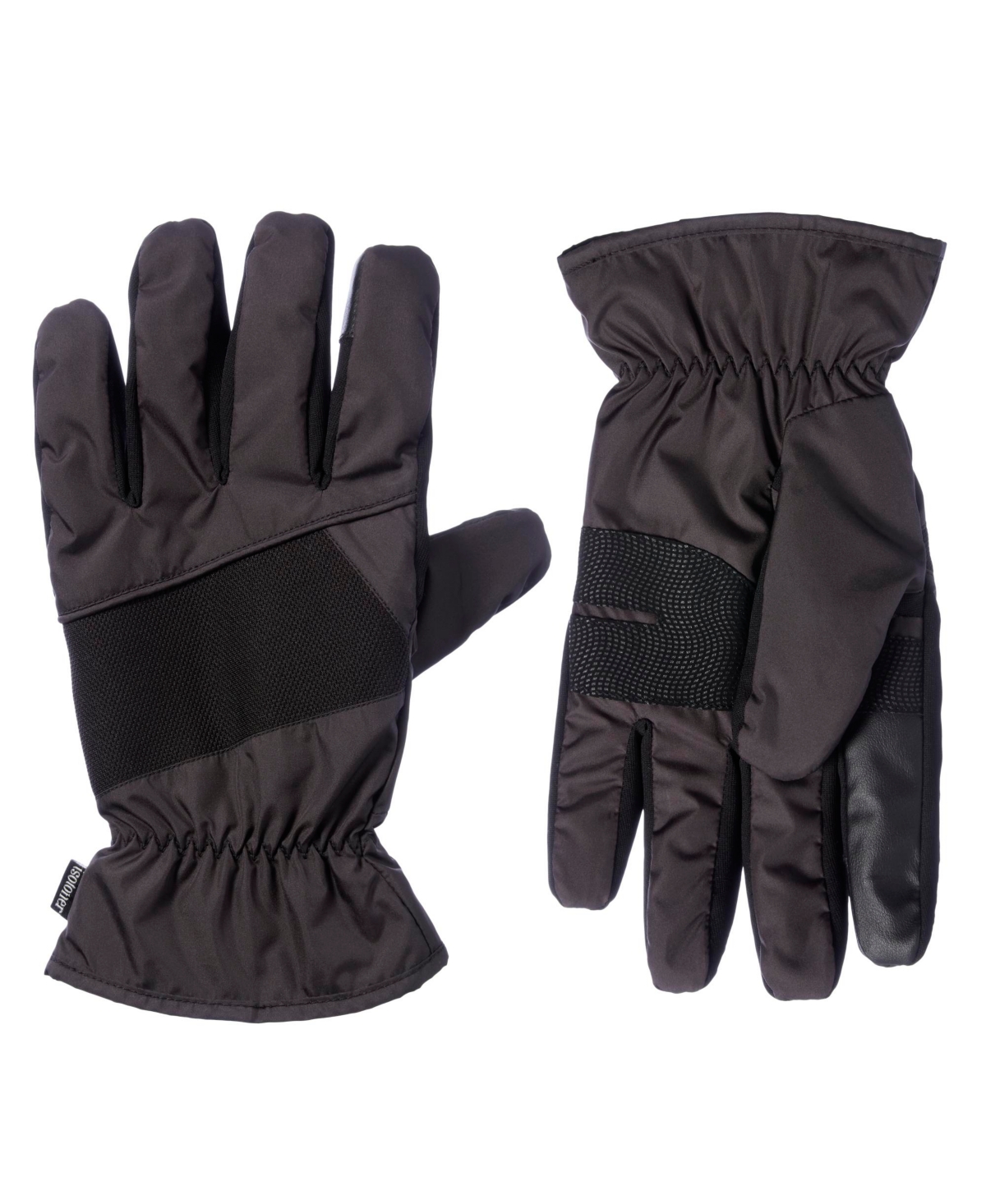 Isotoner Signature Men's Insulated Water Repellent Tech Stretch Piecing Gloves With Touchscreen Technology In Solid Black