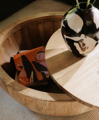 Eske 35.5" Acacia Wood Round Storage Coffee Table