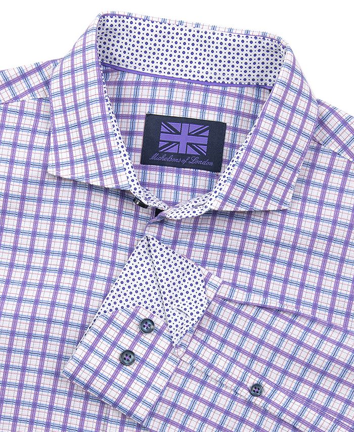 MICHELSONS OF LONDON Men's Regular-Fit Windowpane Check Dress Shirt ...