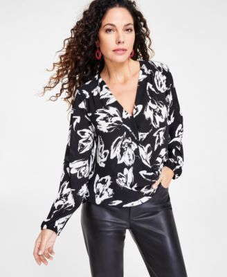 I.N.C. International Concepts - Petite Printed Surplice V-Neck Blouse