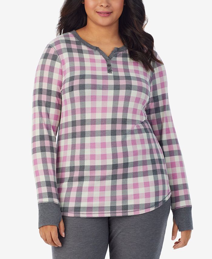 Cuddl Duds Plus Size Stretch Thermal Henley Top with Thumholes Macy's