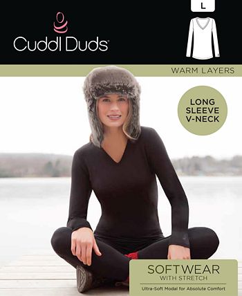 Cuddl Duds Softwear Lace-Edge Long-Sleeve V-Neck Top - Macy's