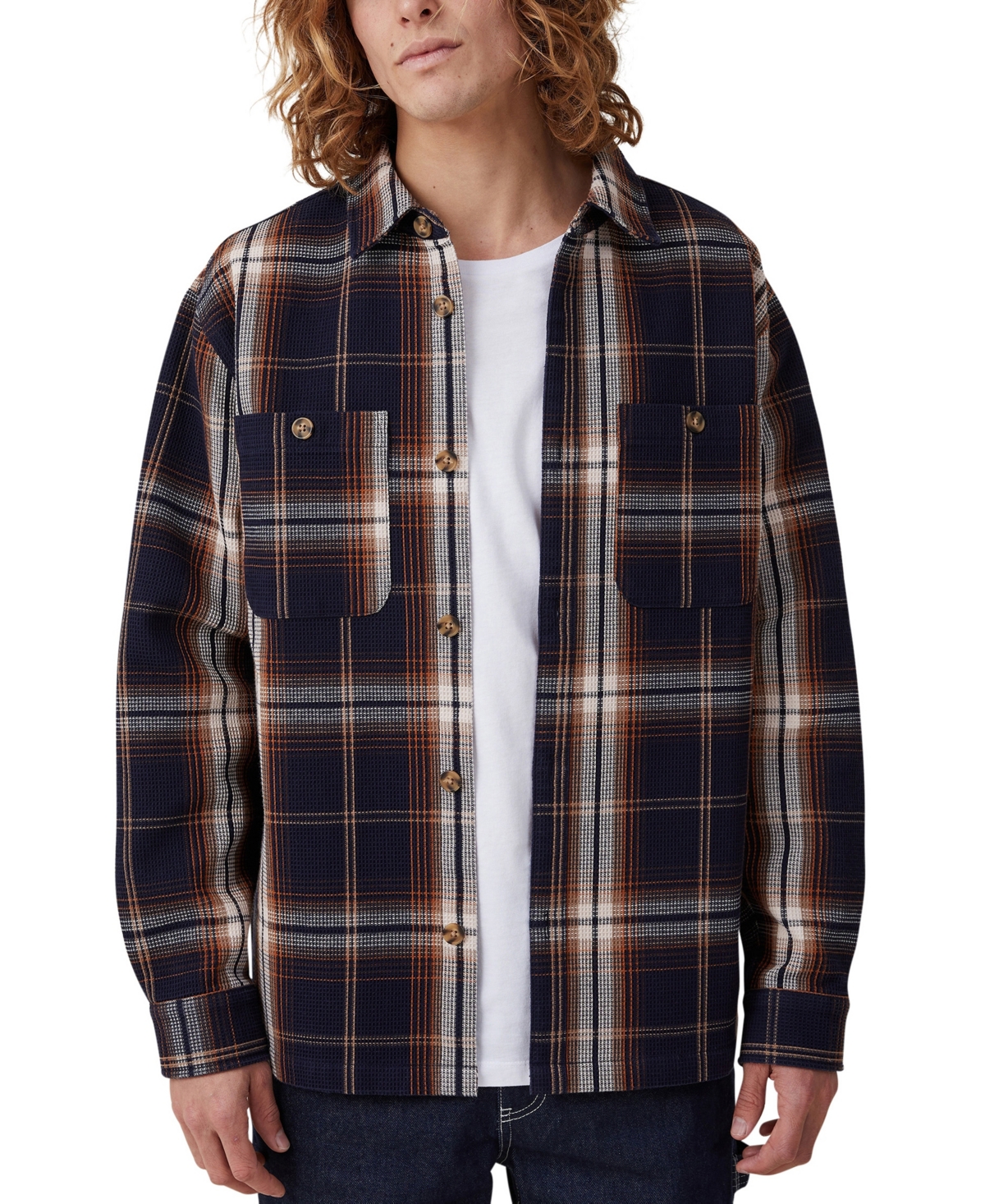 Cotton On Men's Heavy Over Shirt Jacket In Navy Waffle Check