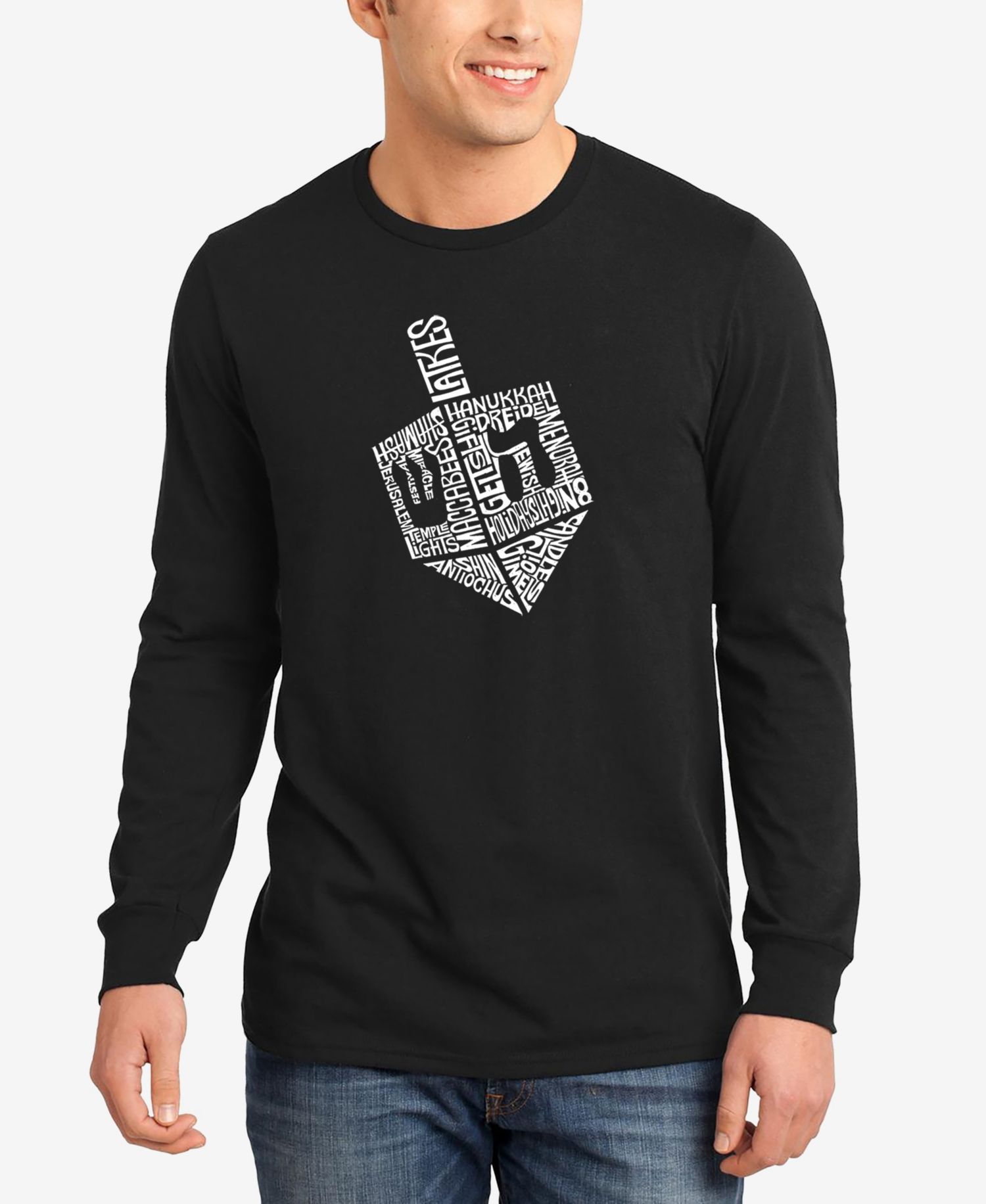 Men's Hanukkah Dreidel Word Art Long Sleeve T-shirt