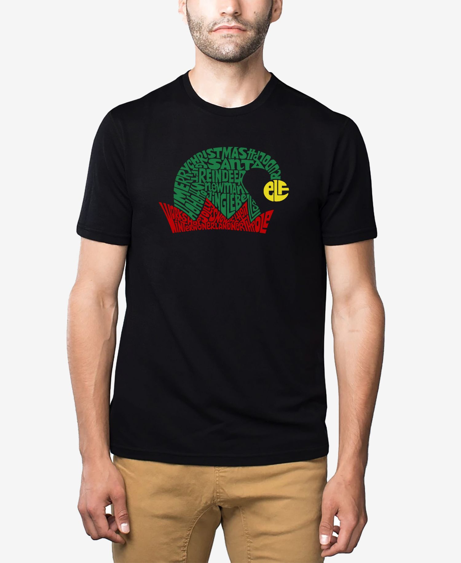 Men's Cotton/Poly Blend Word Art T-shirt - Christmas Elf Hat