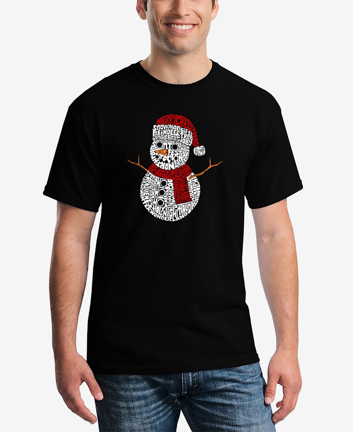 Мужская футболка LA Pop Art Christmas Snowman Printed Word Art, цвет: Чёрный — фото 1