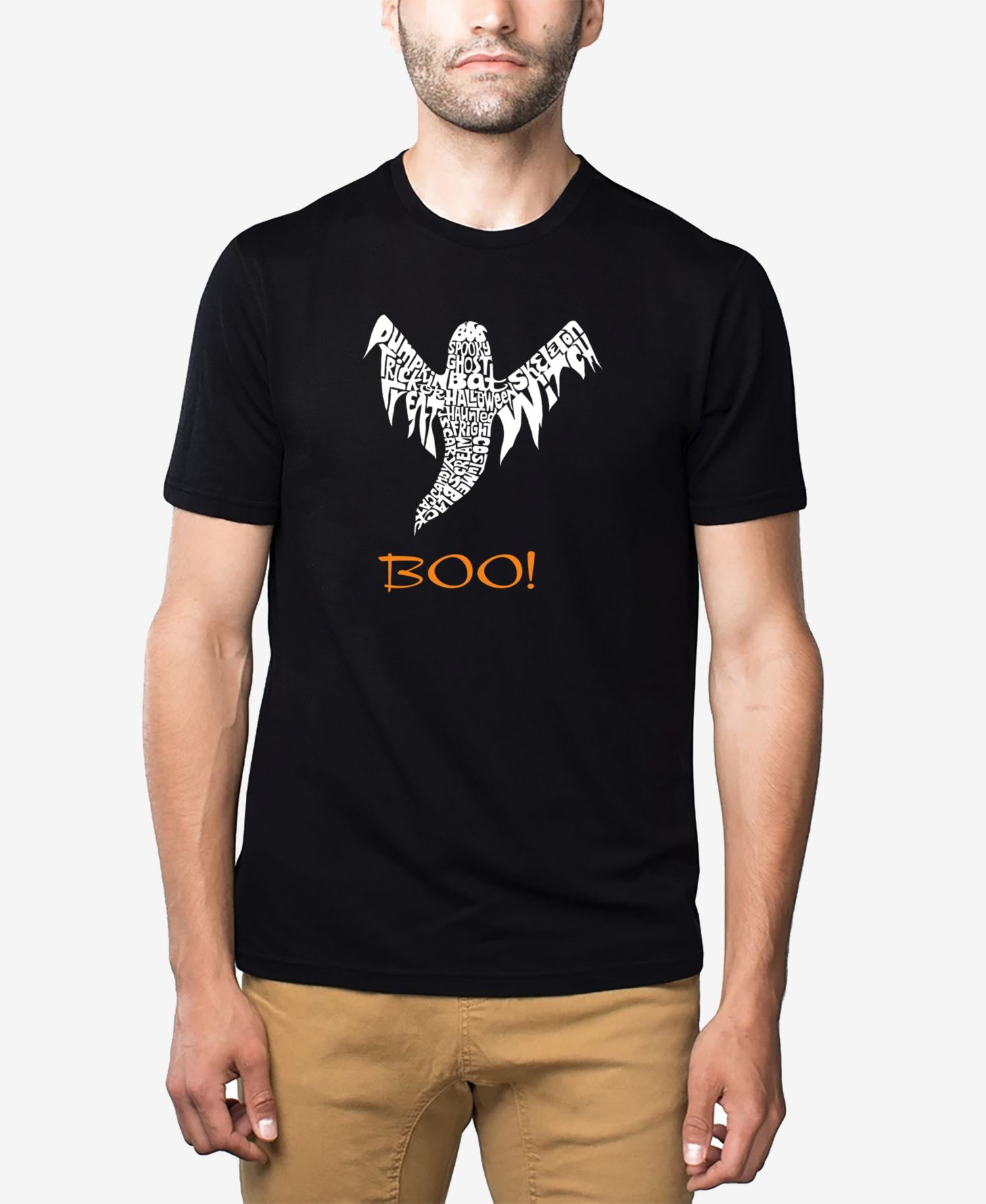 Men's Cotton/Poly Blend Word Art T-shirt - Halloween Ghost Boo!