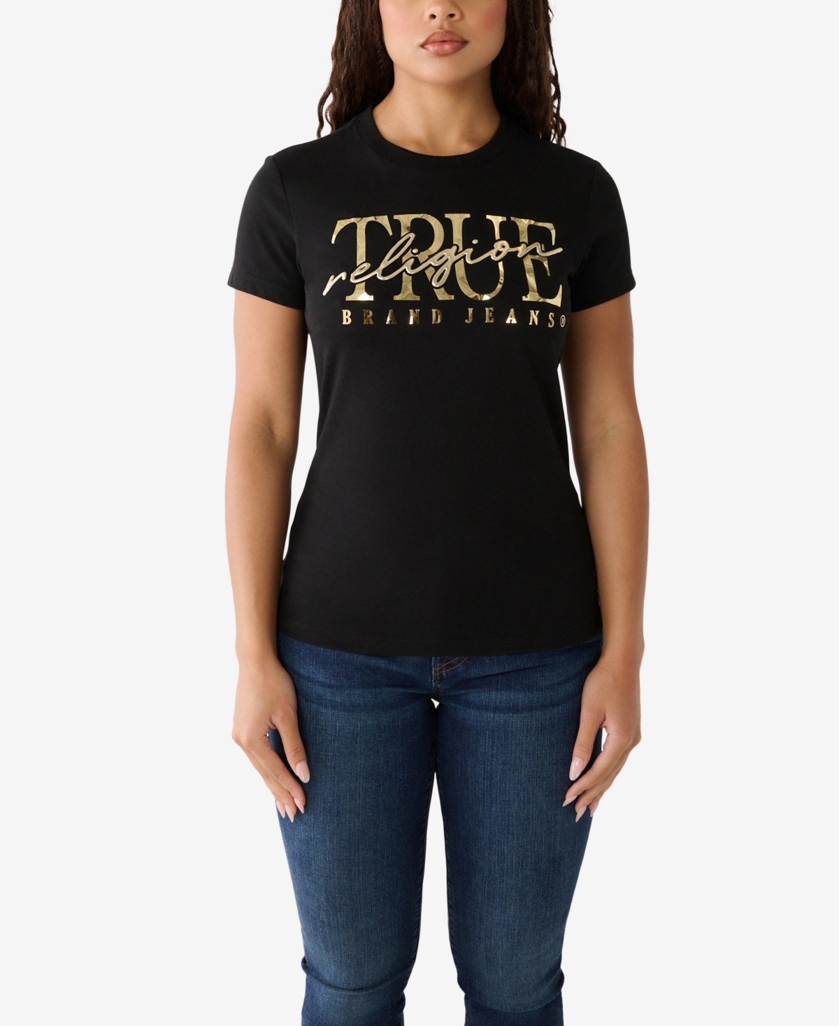 True Religion Women's Short Sleeve Slim Crew T-shirt In Jet Black