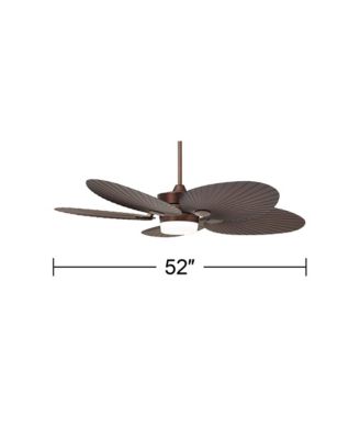 52" Breeze Tropical Indoor Outdoor Ceiling Fan with LED Light Remote Oil Brushed Bronze Palm Leaf Glass Damp Rated for Patio Exterior House