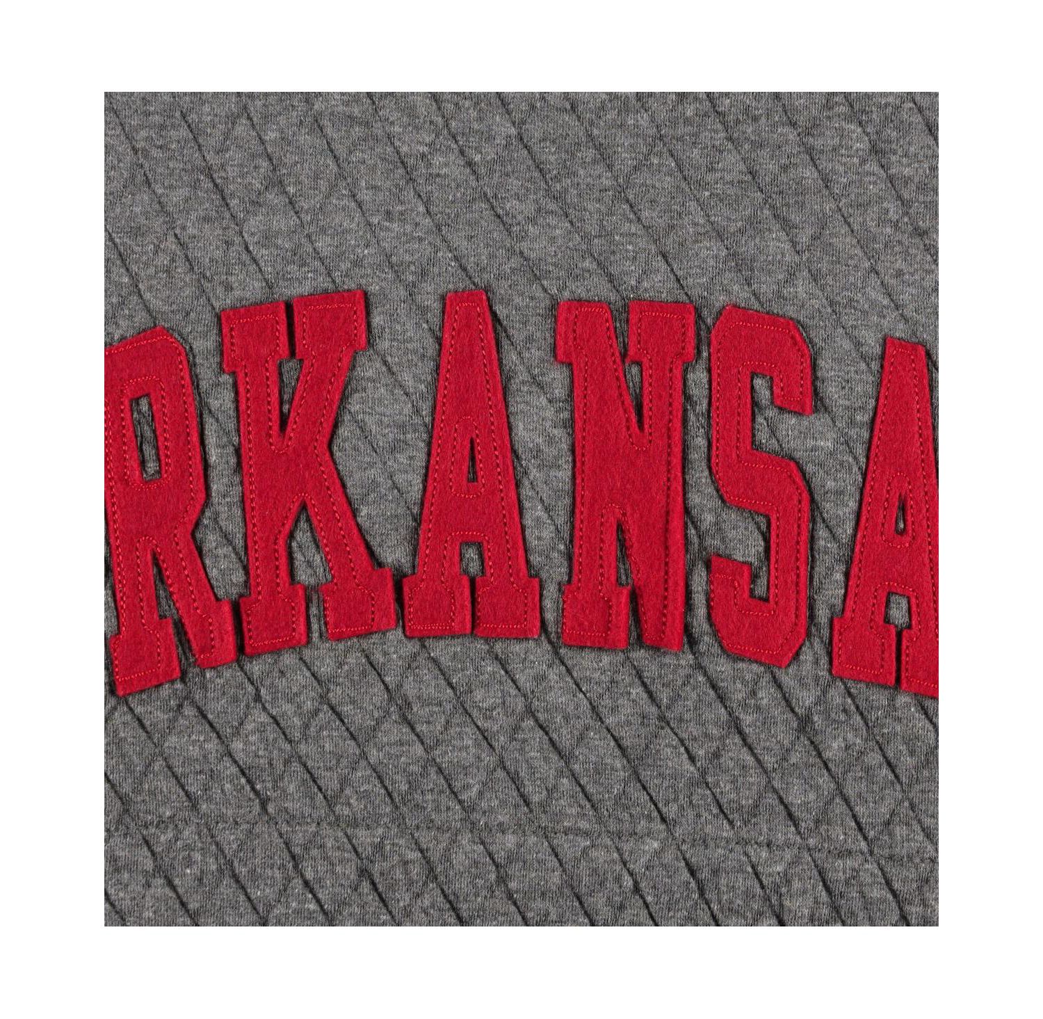 Women's Heather Charcoal Arkansas Razorbacks Moose Quilted Pullover Sweatshirt