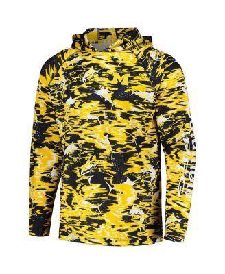 Men's  Navy Michigan Wolverines PFG Terminal Tackle Omni-Shade Rippled Long Sleeve Hooded T-shirt