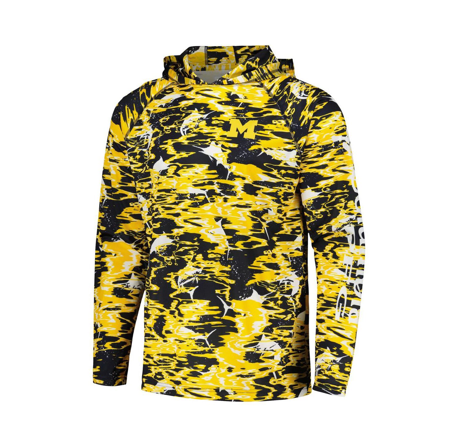 Men's Navy Michigan Wolverines PFG Terminal Tackle Omni-Shade Rippled Long Sleeve Hooded T-shirt