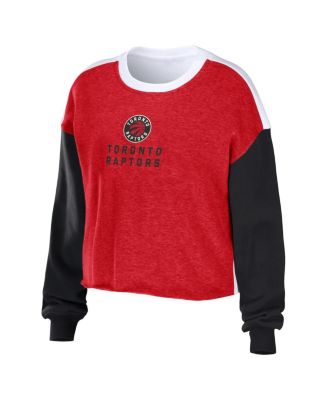 Women's Heather Red Toronto Raptors Mixed Letter Cropped Pullover Sweatshirt