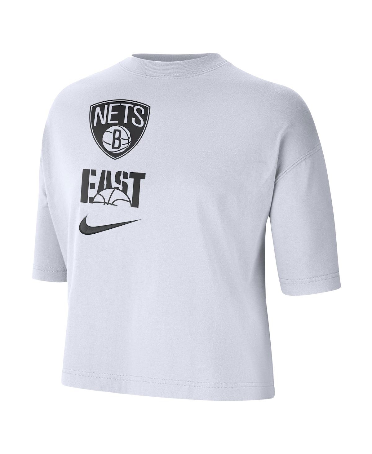 Shop Nike Women's  White Brooklyn Nets Essential Boxy T-shirt