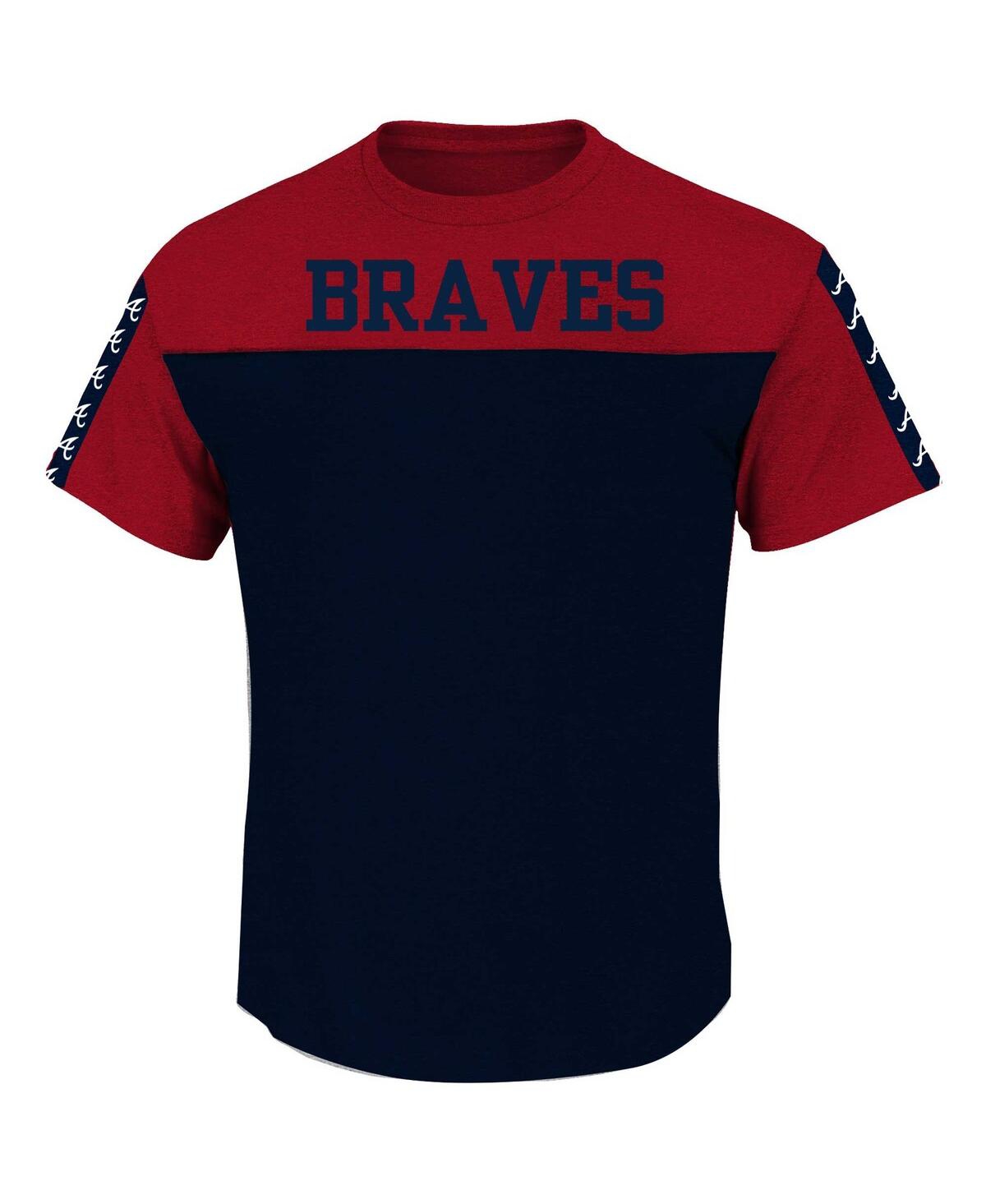 Profile Men's Red, Navy Atlanta Braves Big And Tall Yoke Knit T