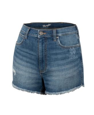 Women's x Wrangler Blue Notre Dame Fighting Irish Retro High Rise Cut-Off Shorts