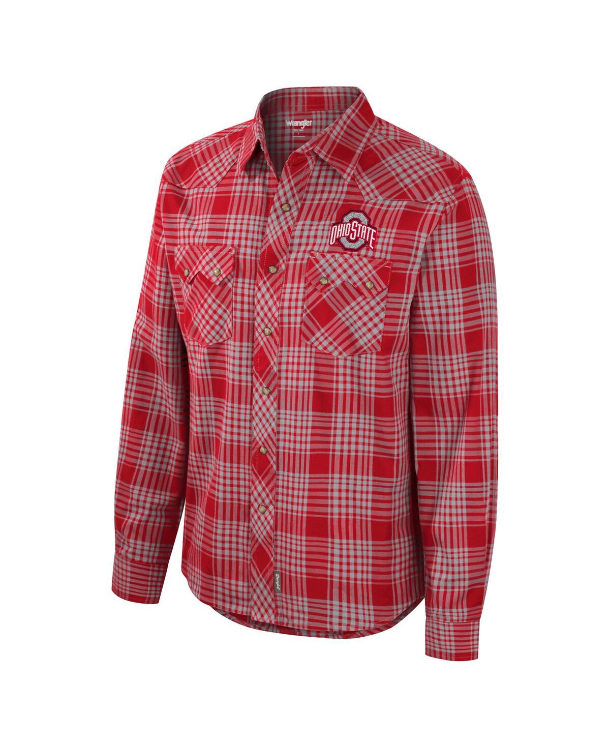 Men's Colosseum x WranglerOhio State Buckeyes Plaid Western Long Sleeve Snap-Up Shirt - Scarlet