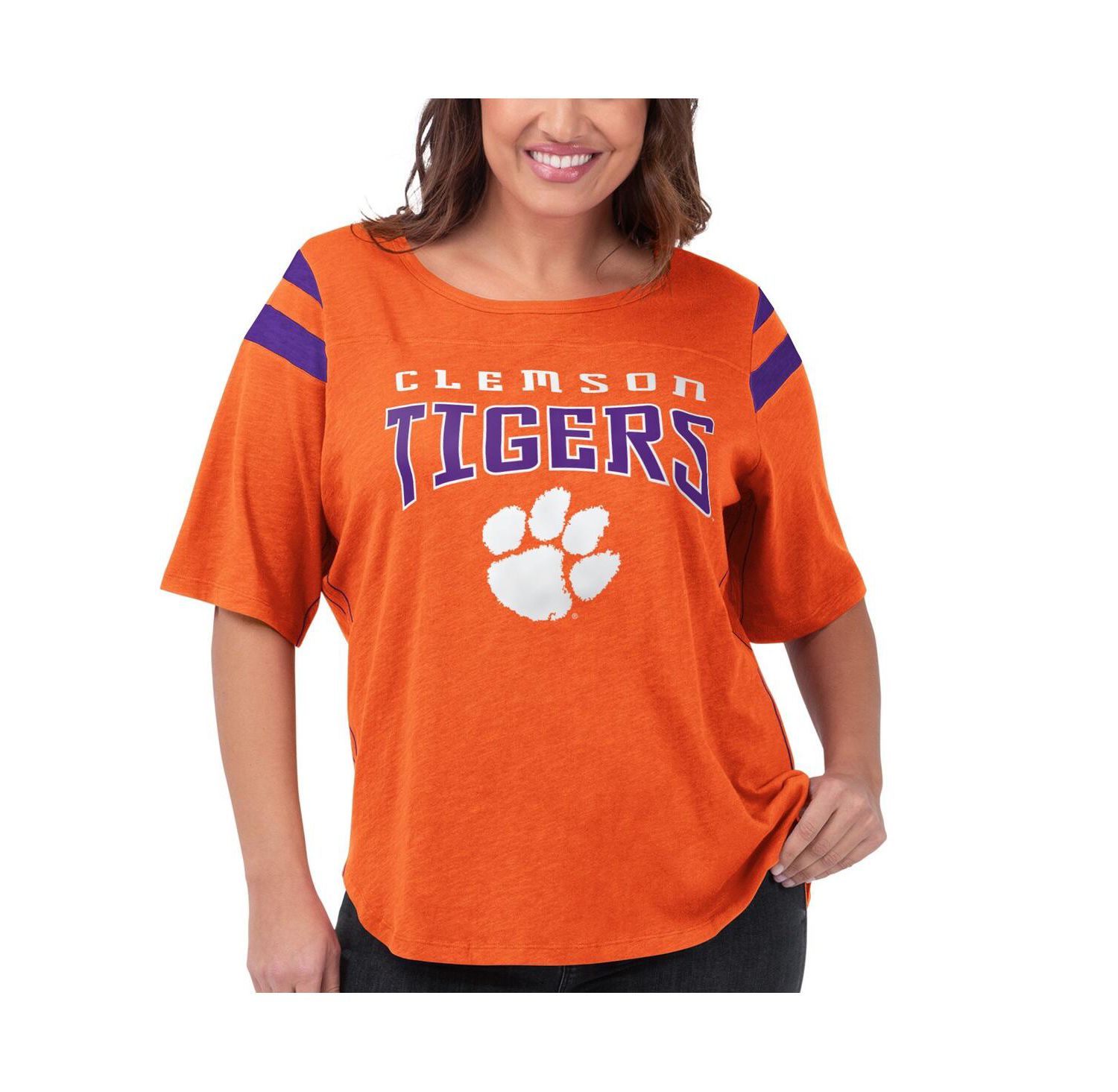 Women's Orange Clemson Tigers Plus Size Linebacker Half-Sleeve T-shirt