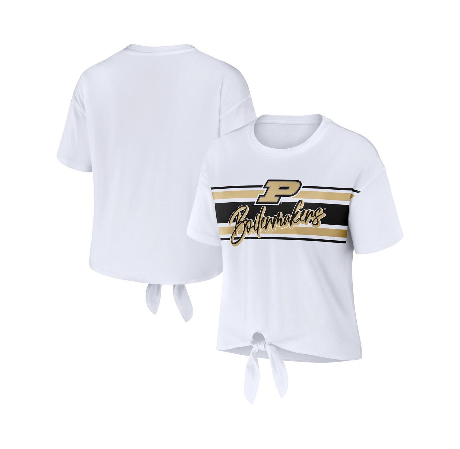 Women's White Purdue Boilermakers Striped Front Knot Cropped T-shirt