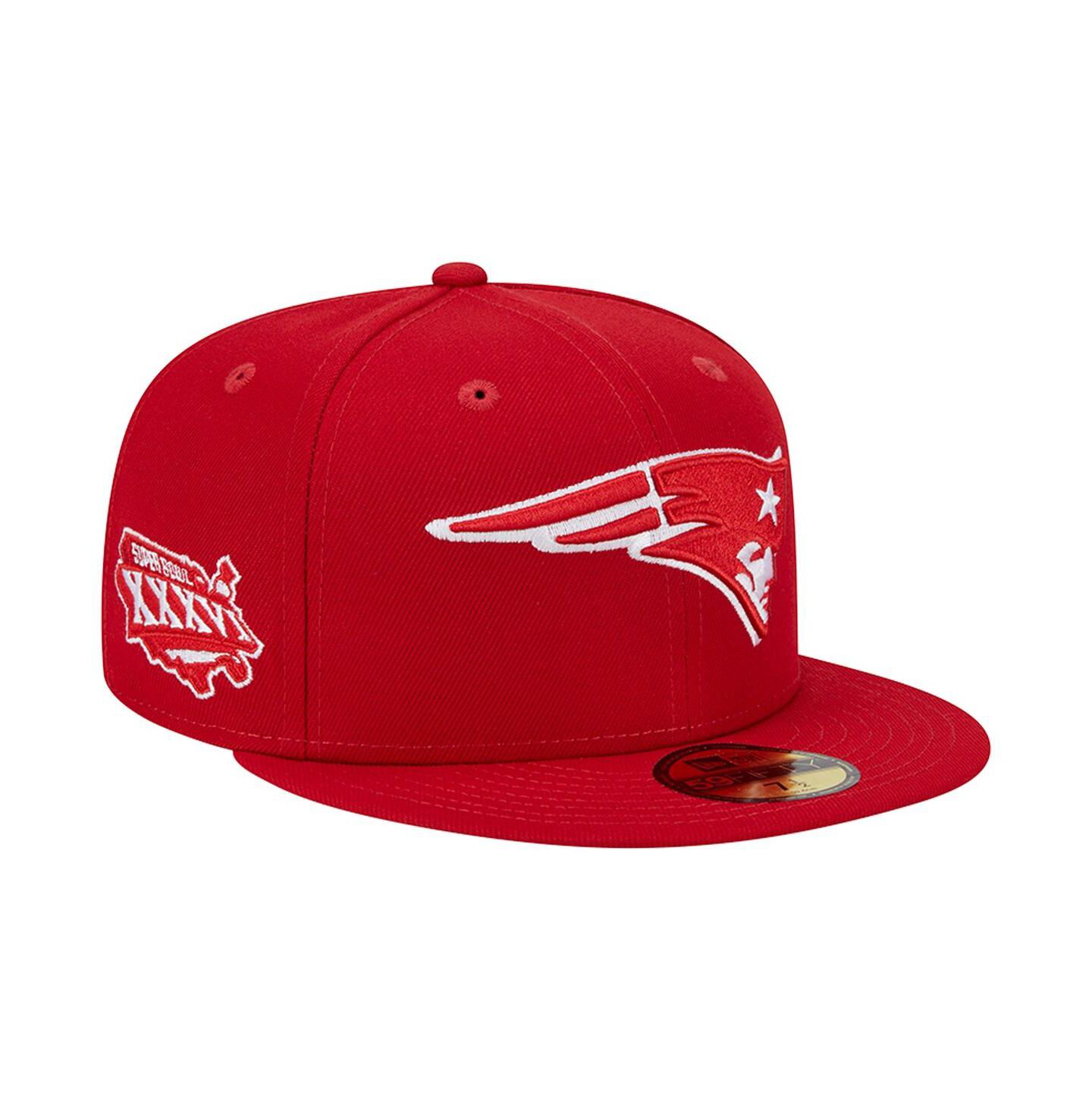 Мужская кепка New Era Scarlet New England Patriots Super Bowl XXXVI Main Patch 59FIFTY Fitted Hat — фото 1