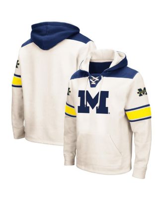 Men's Cream Michigan Wolverines Big and Tall Hockey Lace-Up Pullover Hoodie