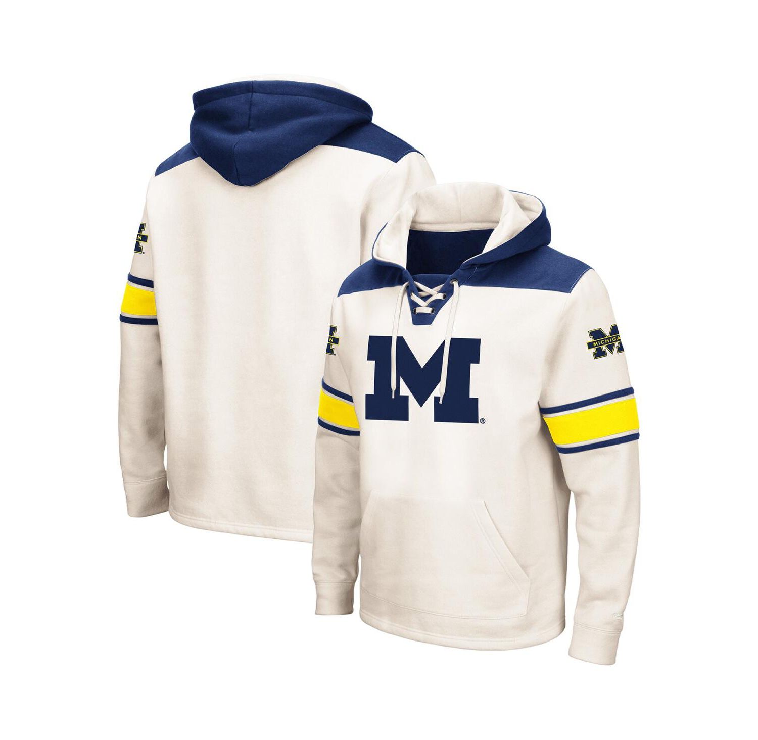 Men's Cream Michigan Wolverines Big and Tall Hockey Lace-Up Pullover Hoodie