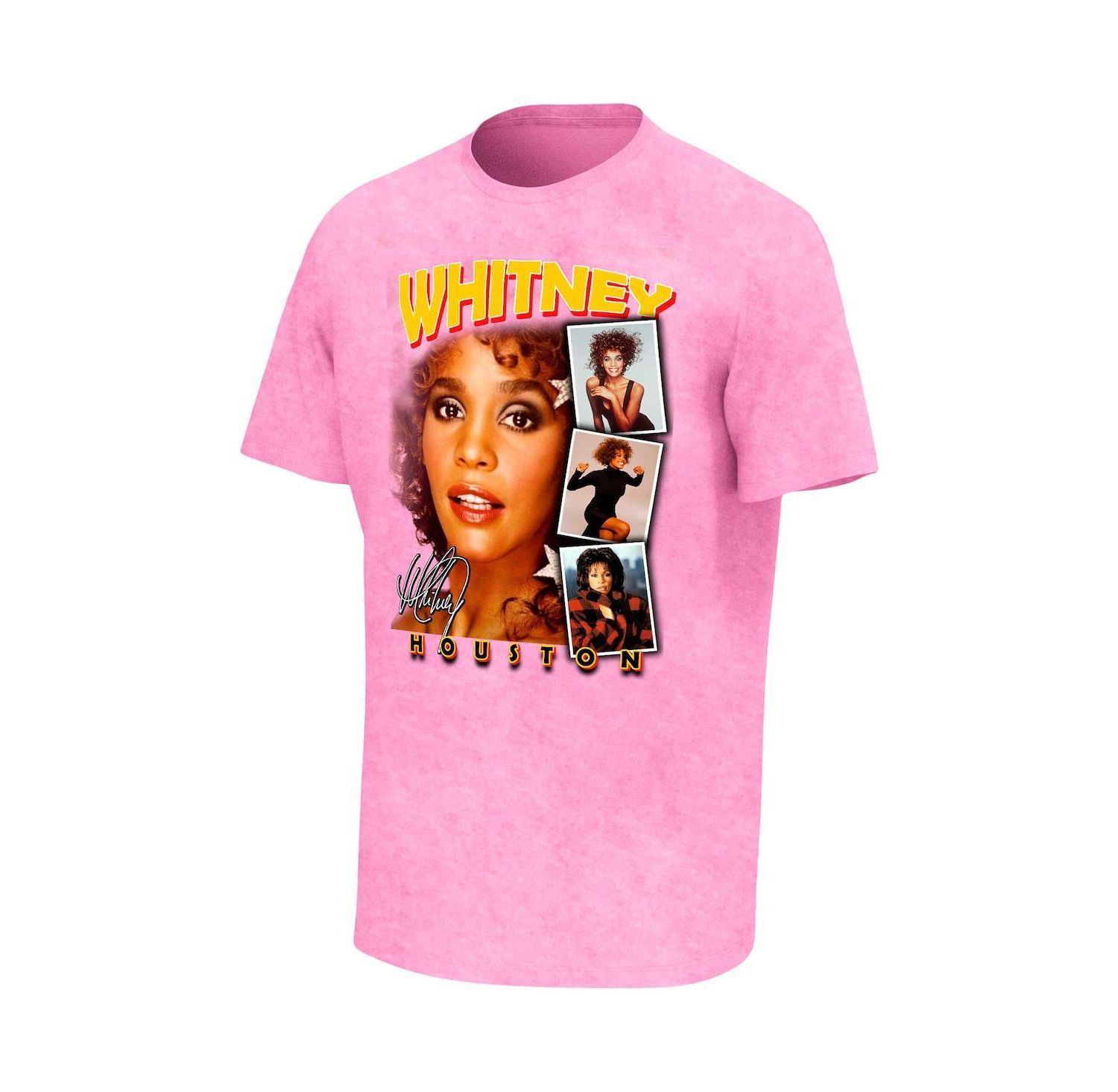 Men's Pink Whitney Houston Photo Collage Washed T-shirt