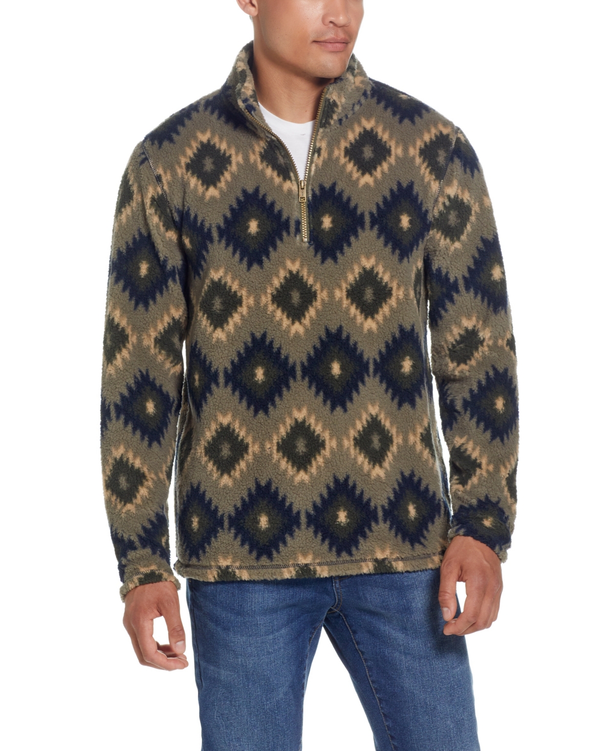Weatherproof Vintage Men's Southwest Printed Sherpa Quarter-zip Sweater In Vetiver