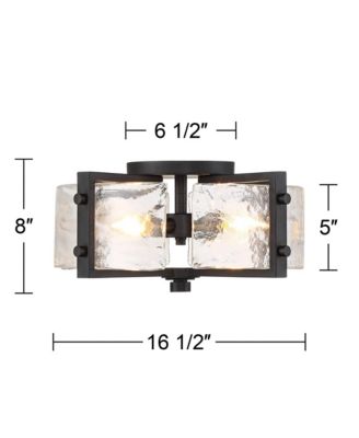 Adri Modern Ceiling Light Flush Mount Fixture 4-Light 16.50" Wide Black Metal Curved Textured Glass Panels for Bedroom Kitchen Living Room