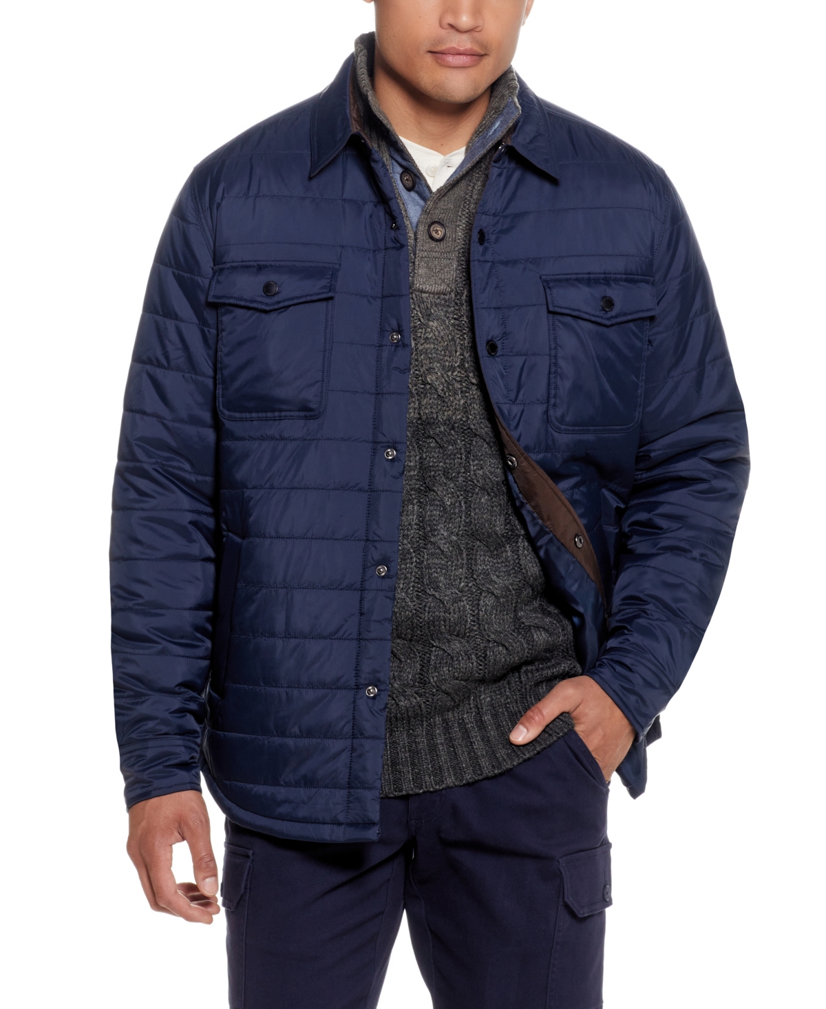 Men's Horizontal Quilted Shirt Jacket - Dark Sapphire