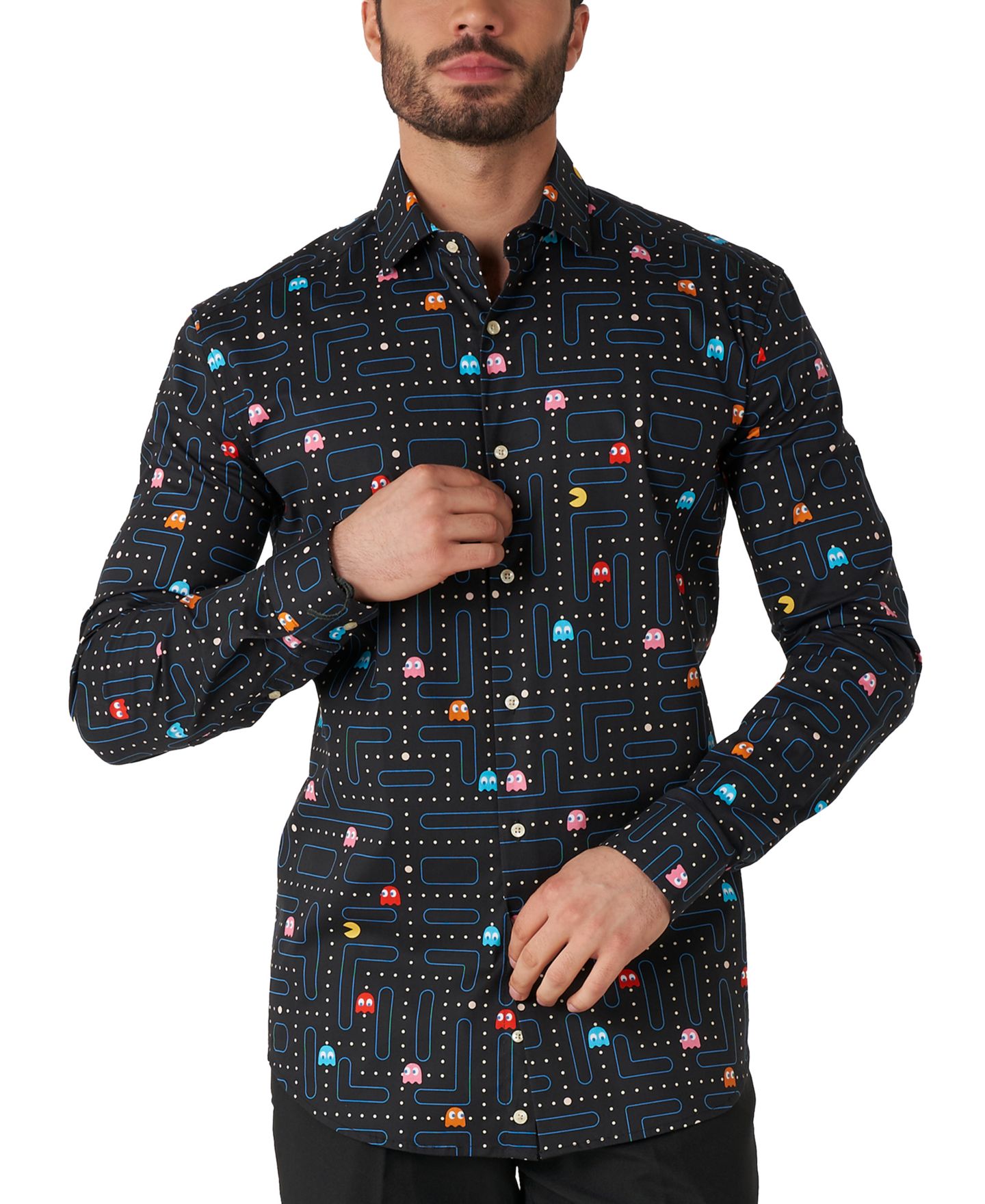 Мужские рубашки OppoSuits Printed Theme Party Shirts For Men, цвет: Чёрный — фото 1