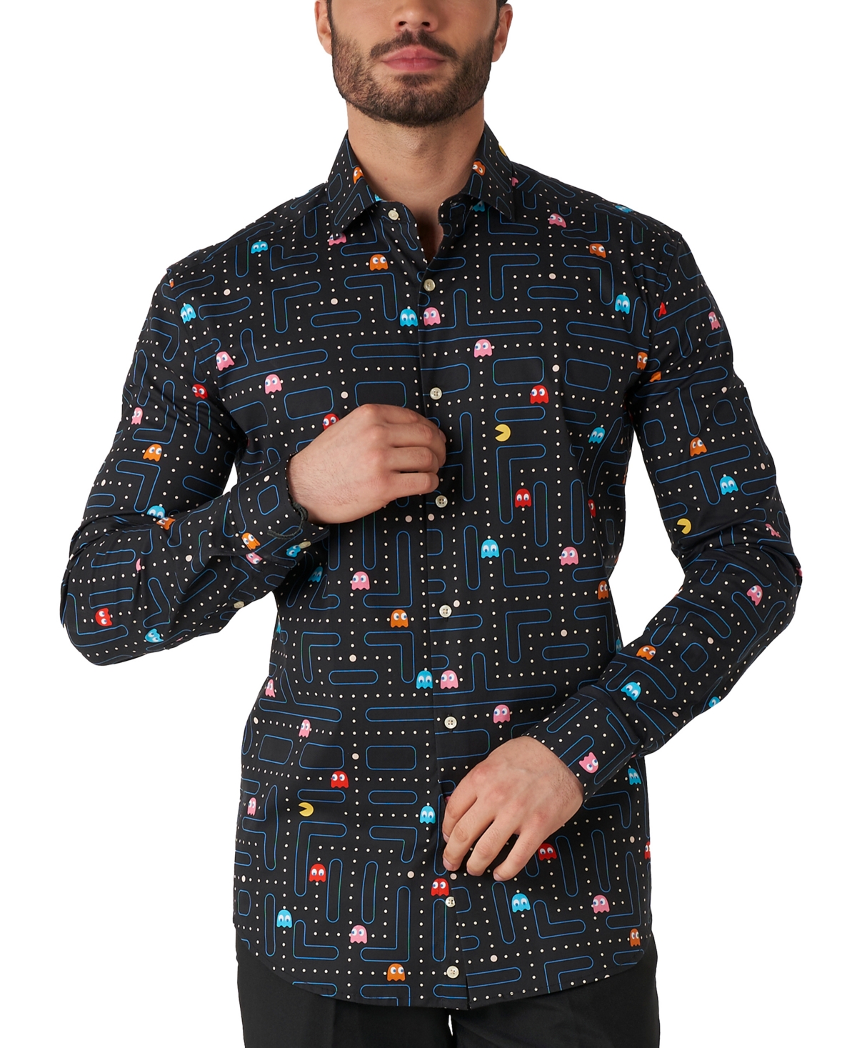 Men's Long-Sleeve Pac-Man Graphic Shirt - Black