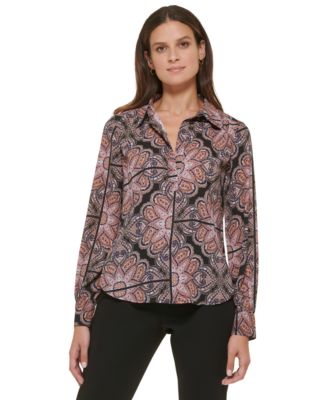 Tommy Hilfiger - Women's Printed Collared Long-Sleeve Top