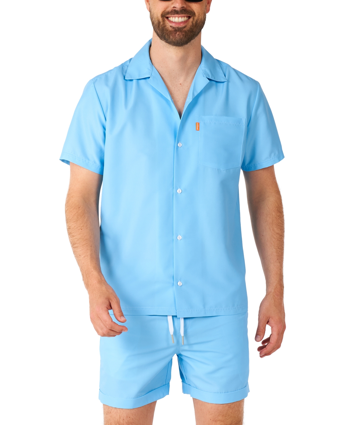 Men's Short-Sleeve Cool Blue Shirt & Shorts Set - Blue