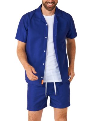 Men's Summer Set - 2 Piece Beach Wear set - Navy Blue - Matching Shirt and Shorts