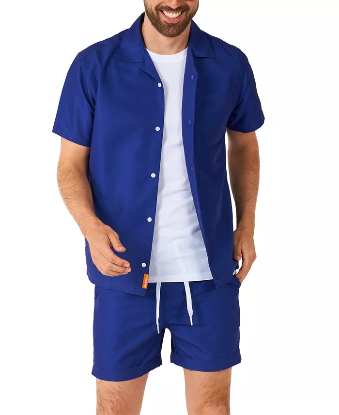 Men's Summer Set - 2 Piece Beach Wear set - Navy Blue - Matching Shirt and Shorts - thumbnail 8