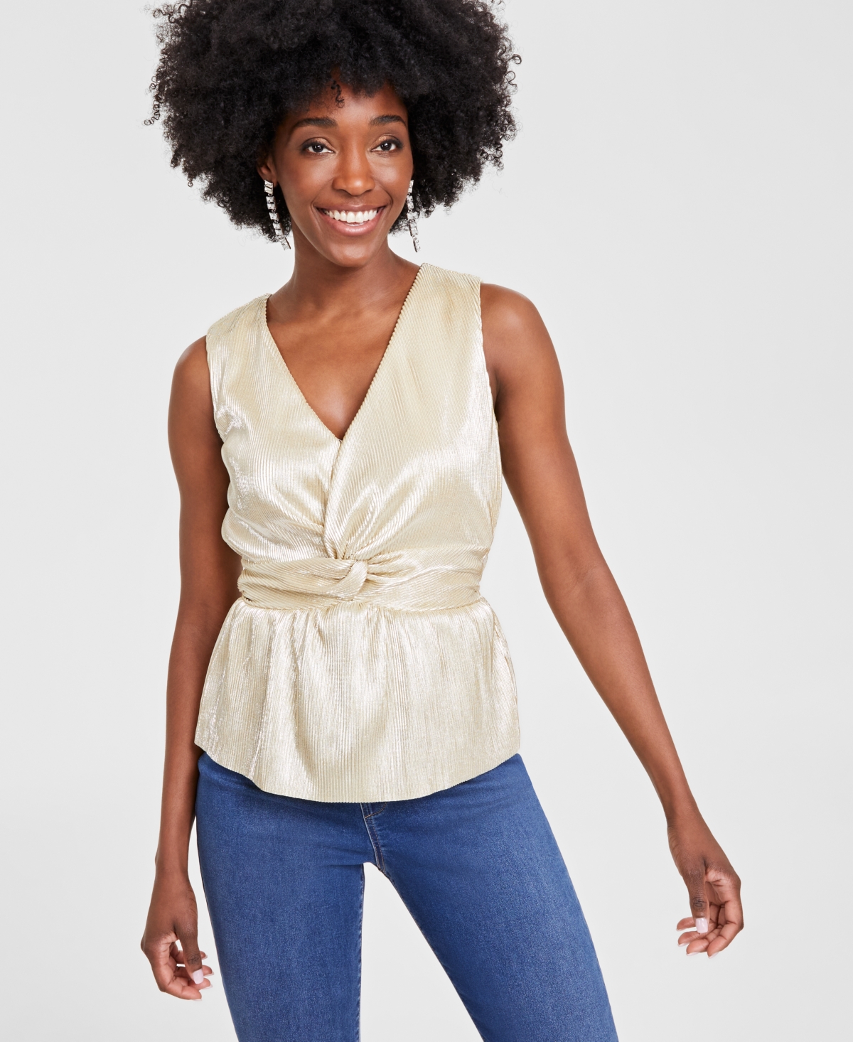 Inc International Concepts Women's Shine Twist-front Top, Created For Macy's In Gold