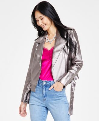 I.N.C. International Concepts - Women's Metallic Moto Jacket,