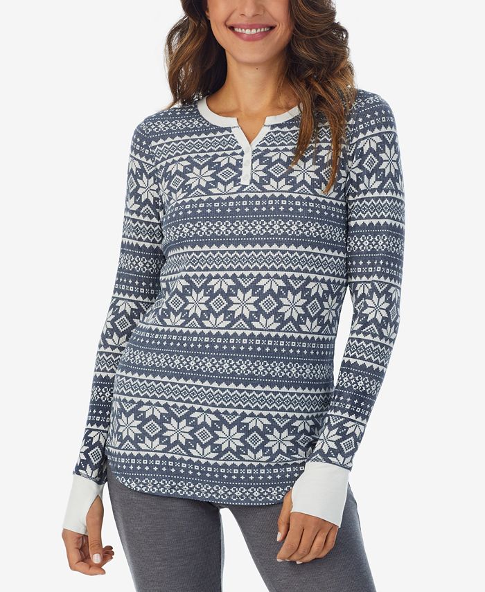 Cuddl Duds Women's Stretch Thermal Henley Top with Thumholes Macy's