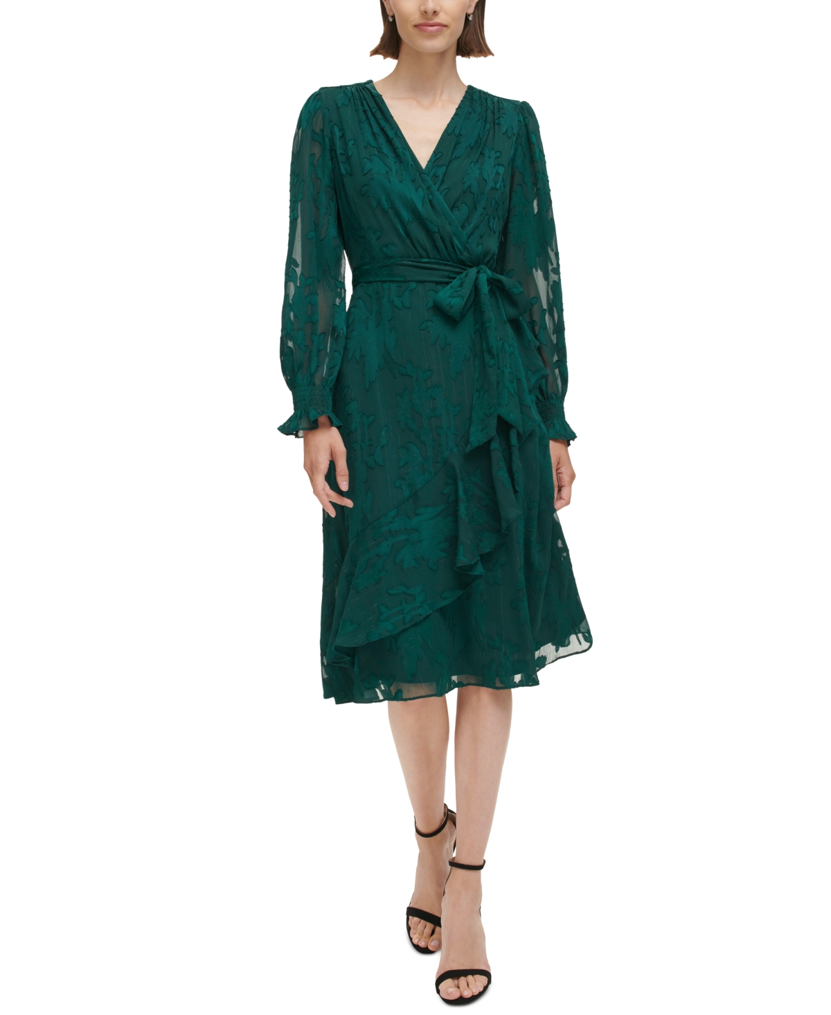 Jessica howard balloon sleeve ruffle hem faux online wrap midi dress