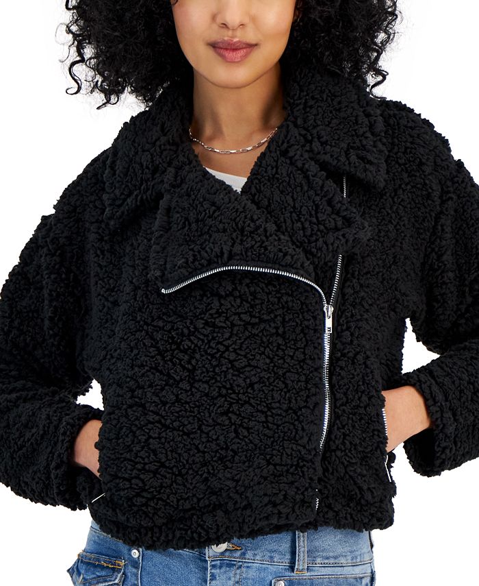 Almost Famous Crave Fame Juniors' Long-Sleeve Sherpa Moto Jacket - Macy's