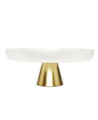 White Glass Cake Plate on Stem, 13.5 D